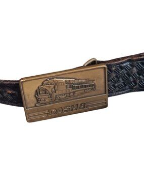 True Vintage Belt 38-40 Dash 8 Locomotive Train Buckle Leather Trucker Belt USA